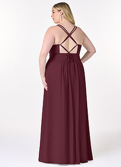 Azazie Farren Vestidos de damas de honor Vestido de Cabernet de Gasa de Corte en A Convertible con Plisado image11