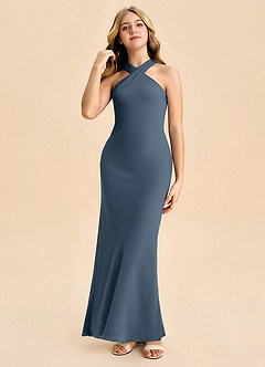 Azazie Doretta Junior Robe Fourreau en Mousseline de soie Plissée Neptune image3