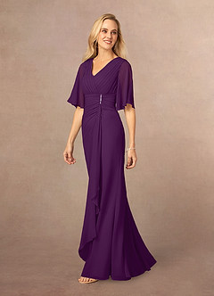 Azazie Carson Mother of the Bride Dresses Grape A-Line V-Neck Lace Chiffon Dress image2