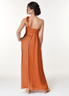 Azazie Flower Junior Robe Trapèze en Mousseline de soie Plissée Cannelle image6