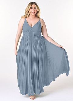 Azazie Raychelle Bridesmaid Dresses Dusty Blue A-Line V-Neck Chiffon Dress image7