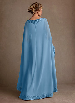 Azazie Artemisia Mother of the Bride Dresses Steel Blue Sheath Lace Chiffon Dress image3