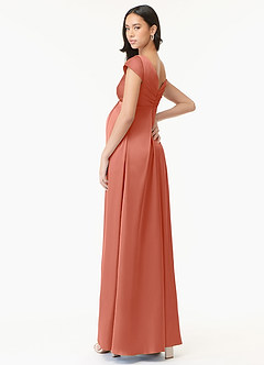 Azazie Allessia Maternity Bridesmaid Dresses A-Line Pleated Stretch Satin Floor-Length Dress image4
