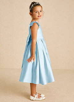 Azazie Francine Robe Demoiselle D'honneur Fillette Robe Trapèze en Mat Satiné Arc Bleu Ciel image3