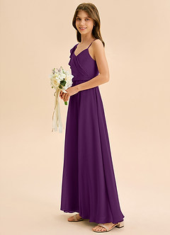 Azazie Kelsea Junior Abito A-Line in Chiffon Increspato Uva image4