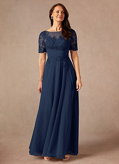 Azazie Raissa Mother of the Bride Dresses Dark Navy A-Line Lace Chiffon Dress image5
