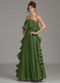 Azazie Alexia Brautjungfernkleider A-Linie Gestreift Chiffon Kleid Olivgrün image3