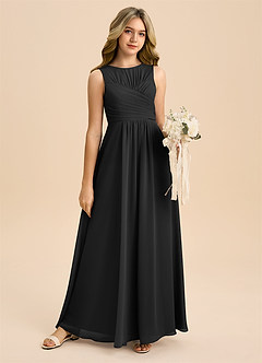Azazie Skyla Junior Black A-Line Pleated Chiffon Dress image6
