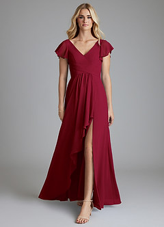 Azazie Omari Bridesmaid Dresses Burgundy A-Line Chiffon Dress image3