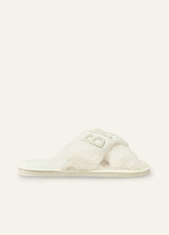 front Bride Fuzzy Slippers with Pearl Letters