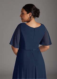 Azazie Tricia Mother of the Bride Dresses Dark Navy A-Line V-Neck Pleated Chiffon Dress image5