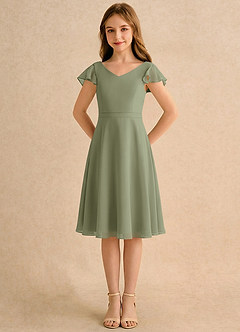Azazie Narin Girls Formal Blumenmädchenkleider A-Linie mit ärmel Chiffon Kleid Pistazie image5
