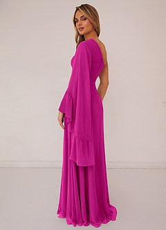 Barbie ♥ Azazie Bridesmaid Dresses Fuchsia A-Line Long Sleeve Chiffon Dress image2