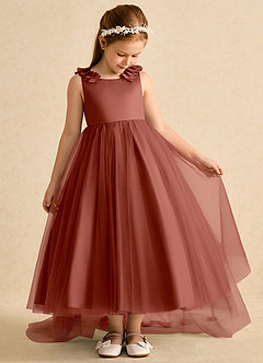 Azazie Lorita Robe Demoiselle D'honneur Fillette Robe Trapèze en Tulle Perlé Auburn image5