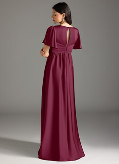 Azazie Verna Robes de demoiselle d'honneur de maternité Robe Trapèze Rayé Longueur ras du sol Satin extensible image2