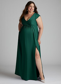 Azazie Allessia Maternity Bridesmaid Dresses A-Line Pleated Stretch Satin Floor-Length Dress image10