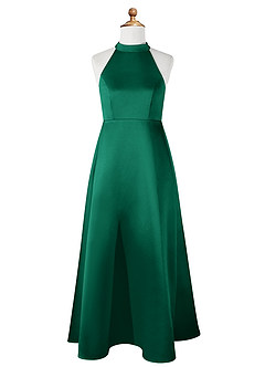 Azazie Laurel Junior Robe Trapèze en Mat Satiné émeraude image6