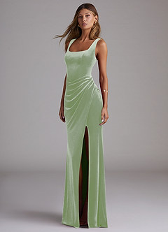Azazie Mero Bridesmaid Dresses Dusty Sage Sheath Pleated Velvet Dress image3