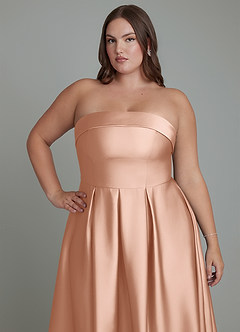 Azazie Lucienne Bridesmaid Dresses Rose Gold A-Line Strapless Stretch Satin Convertible Dress image13