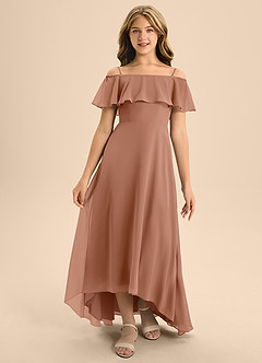 Azazie Maggie Junior Bronzer A-Line Off the Shoulder Chiffon Dress image5