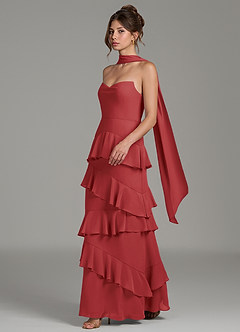 Azazie Imani Bridesmaid Dresses Rust A-Line Ruched Chiffon Dress image3