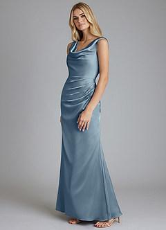 Azazie Tallie Bridesmaid Dresses Dusty Blue Mermaid Pleated Stretch Satin Dress image2