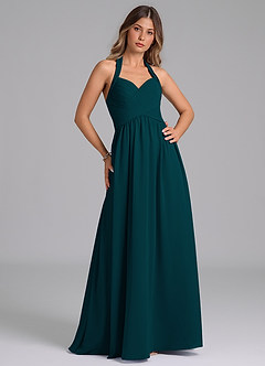 Azazie Darlyn Bridesmaid Dresses Pine A-Line Pleated Chiffon Dress image3