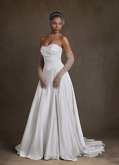 Azazie Alta Kleider zum Anprobieren zu Hause A-Linie Schulterfrei Stretch-Satin Kleid Diamantweiß image8