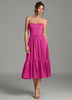 Azazie Delphina Bridesmaid Dresses Fuchsia A-Line Corset Stretch Satin Convertible Dress image4