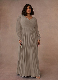 Azazie Zina Mother of the Bride Dresses Taupe A-Line Pleated Chiffon Dress image7