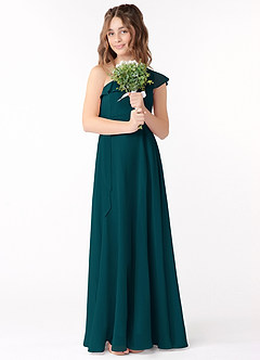 Azazie Eletta Junior Agave A-Line Ruched Chiffon Dress image1