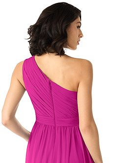 Azazie Mathilda Abiti da Damigella Abito A-Line in Chiffon Monospalla Fucsia image10