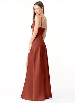 Azazie Halsey Bridesmaid Dresses Terracotta Sheath Side Slit Stretch Satin Dress image5