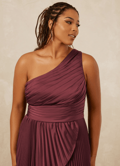 Christian Siriano Bridal for Azazie 1008 Bridesmaid Dresses Merlot A-Line One Shoulder Stretch Satin Dress image12