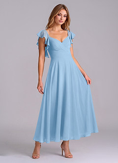 Azazie Leilani Brudtärnklänningar Klä av A-Linje i Chiffong Rynkad Puderblå image3