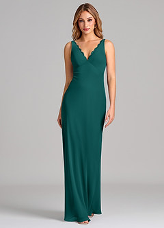Azazie Tianna Final Sale Peacock Sheath Chiffon Dress image3