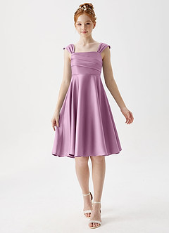 Azazie Amira Junior Wisteria A-Line Pleated Stretch Satin Dress image1
