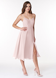 Azazie Clarissa Robes de demoiselle d'honneur Robe Trapèze en Mousseline de soie Col en V Rose Pâle image3