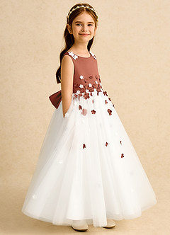 Azazie Eleni Flower Girl Dresses Ivory Auburn Ball-Gown Bow Tulle Dress image3