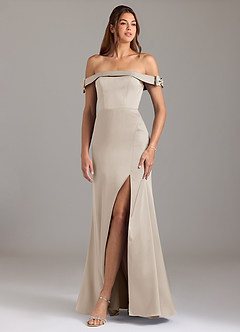Azazie Zayla Bridesmaid Dresses Frost A-Line Off the Shoulder Stretch Satin Convertible Dress image1