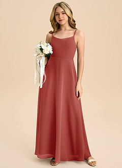 Azazie Shale Junior Robe Trapèze en Mousseline de soie Arc Terracotta image5