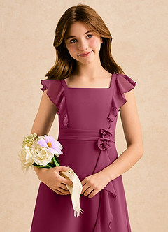 Azazie Soso Girls Formal Flower Girl Dresses Mulberry A-Line Pleated Chiffon Dress image6