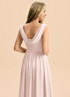 Azazie Novi Junior Vestido Rosa Rubor de Satén Elástico de Corte en A con Plisado image5
