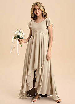 Azazie Caria Junior Champagne A-Line Pleated Chiffon Dress image6