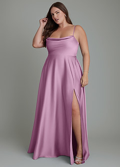 Azazie Elle Robes de demoiselle d'honneur Robe Trapèze en Satin extensible Plissé Glycine image12