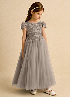 Azazie Puff Abiti da Ragazza di Fiori Abito Principessa in Tulle Pizzo Taupe image4