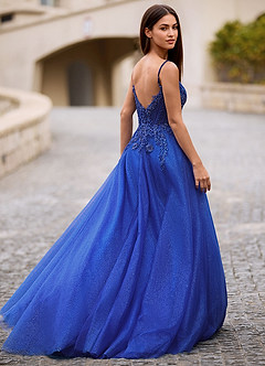 Veila Royal Blue Applique Tulle Prom Dress image6
