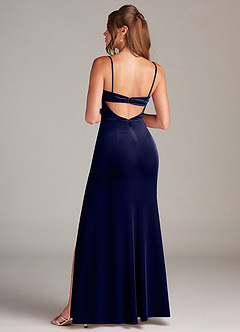 Azazie Leonis Robes de demoiselle d'honneur Robe Sirène en velours Sans bretelles Bleu Marine Foncé image5