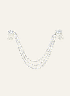 front Pearl Bridal Hair Comb with Cascading Chains