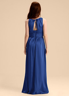 Azazie Bibiane Junior Jurk van Stretch Satijn met A-Lijn Geplooid Koningsblauw image2